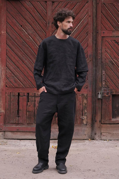 Men’s double-layer long-sleeve TAMARISK in Black