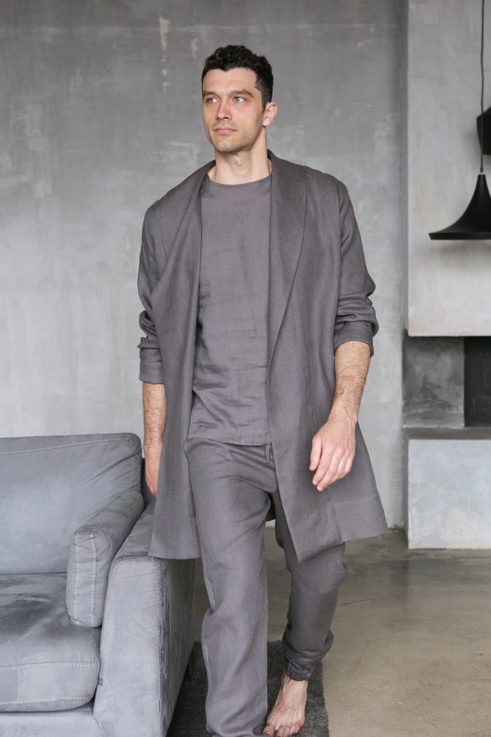 Men’s Linen Cardigan WALNUT in Dark grey