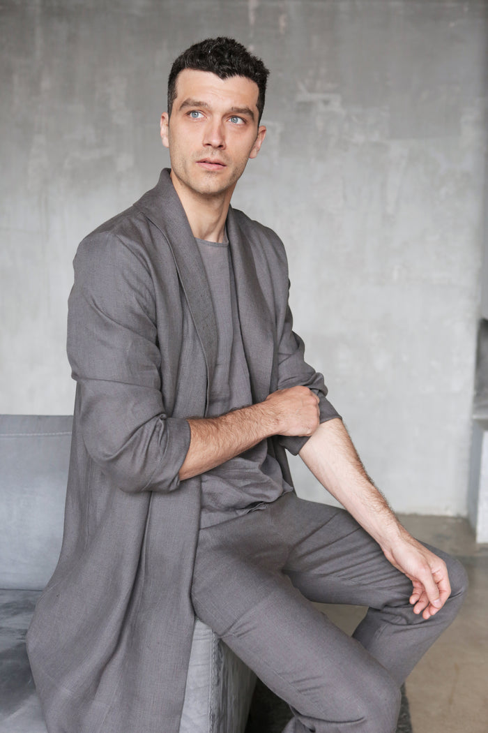 Men’s Linen Cardigan WALNUT in Dark grey