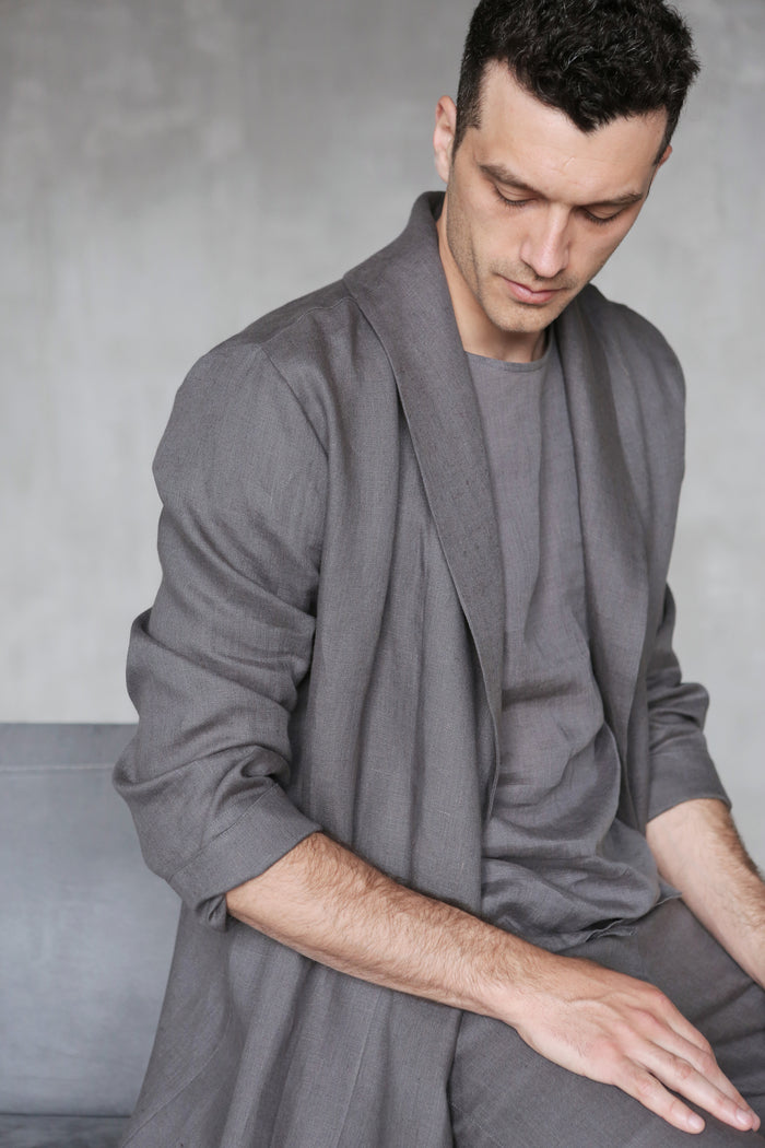 Men’s Linen Cardigan WALNUT in Dark grey