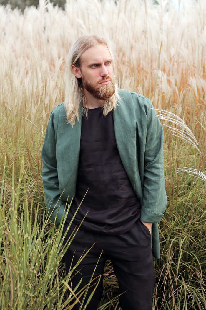Men’s Linen Cardigan WALNUT in Green