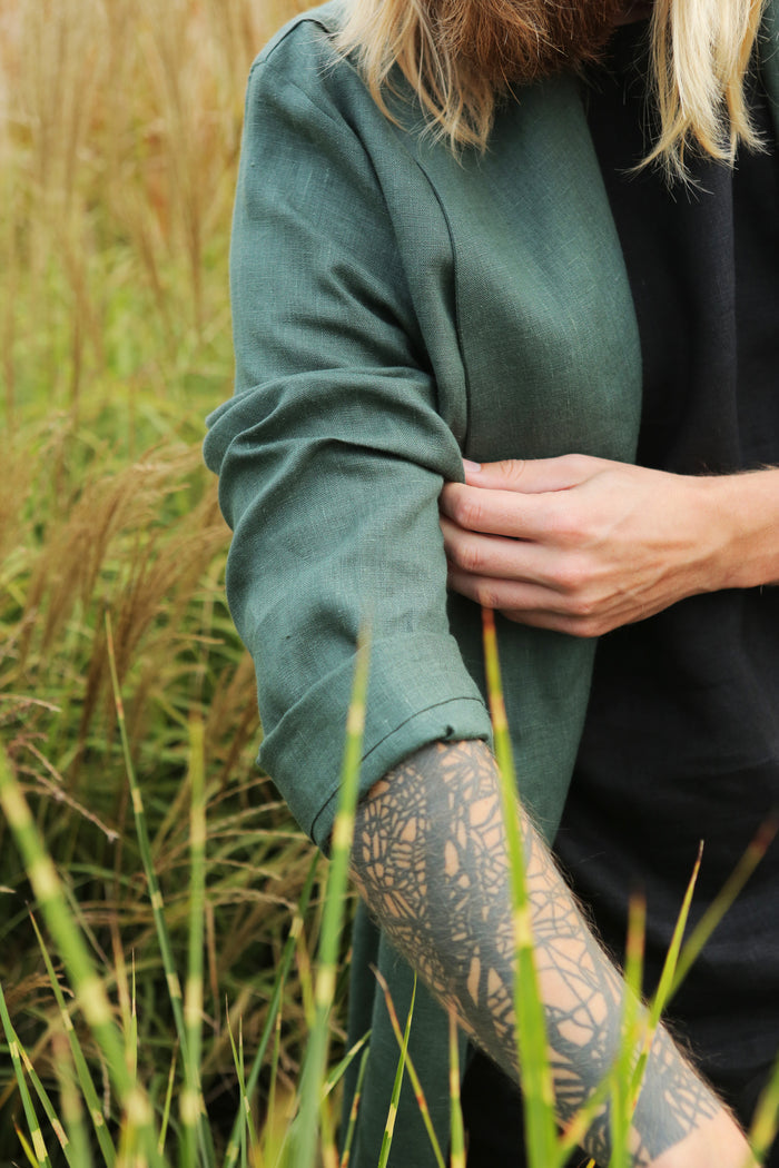 Men’s Linen Cardigan WALNUT in Green