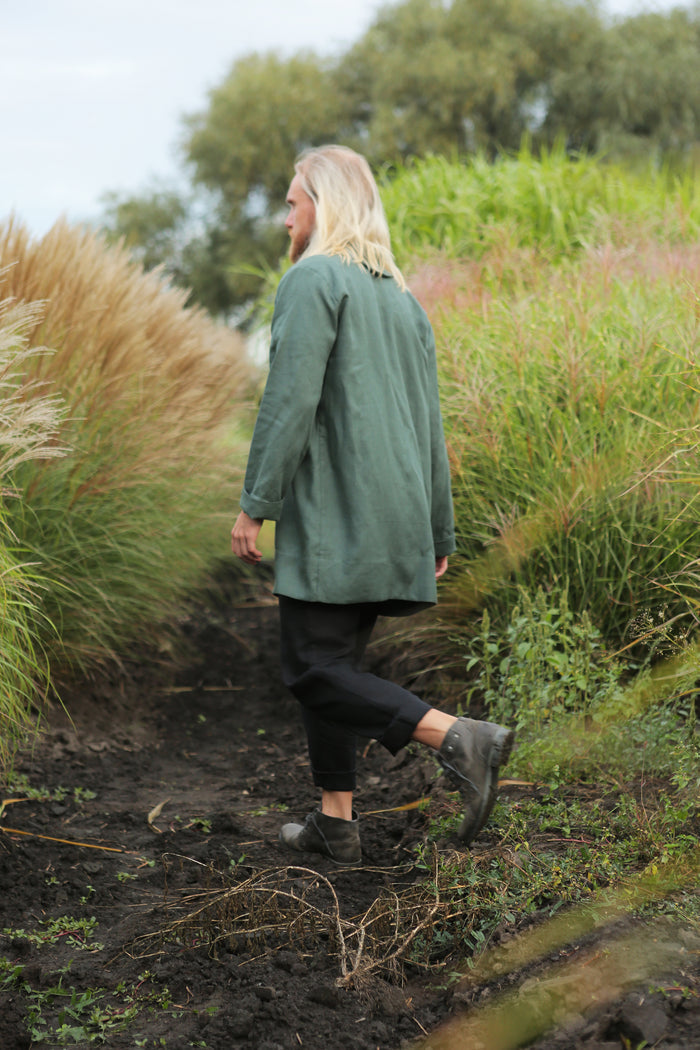 Men’s Linen Cardigan WALNUT in Green
