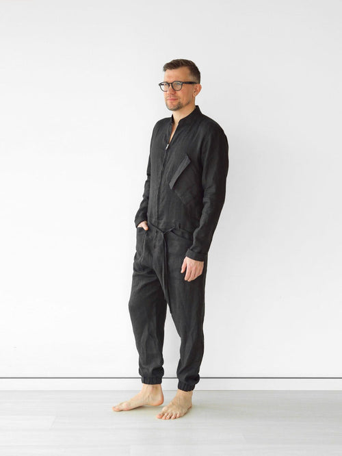 Mens Linen Jumpsuit PALO SANTO in Black