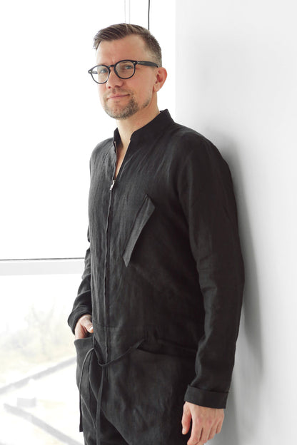 Mens Linen Jumpsuit PALO SANTO in Black