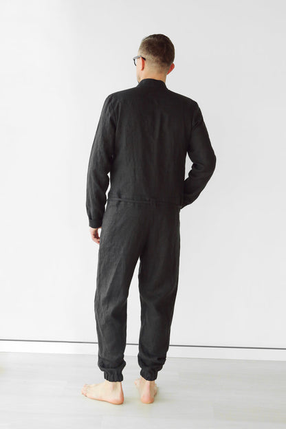 Mens Linen Jumpsuit PALO SANTO in Black