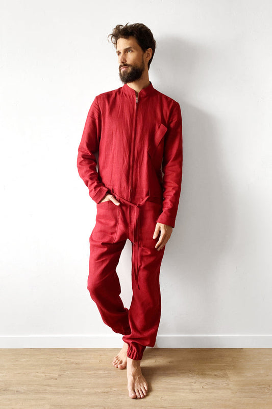 Mens Linen Jumpsuit PALO SANTO in Red