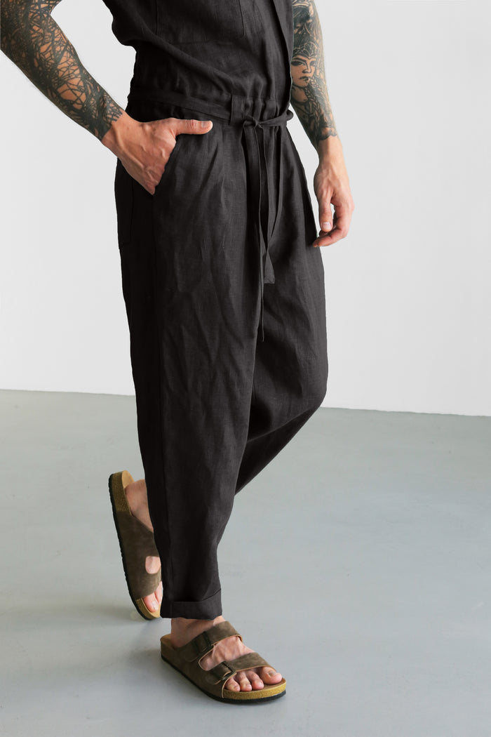 Mens Linen Jumpsuit SANDAL in Black