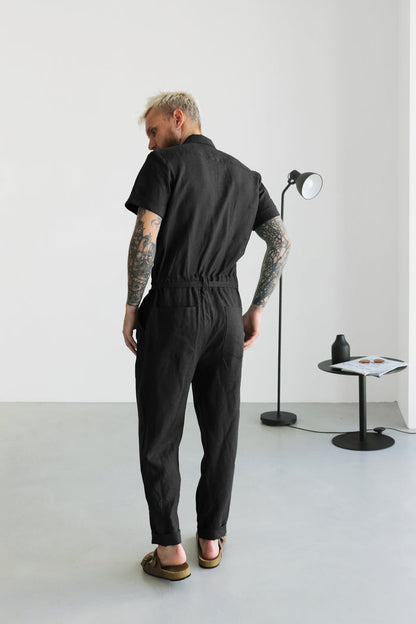 Mens Linen Jumpsuit SANDAL in Black