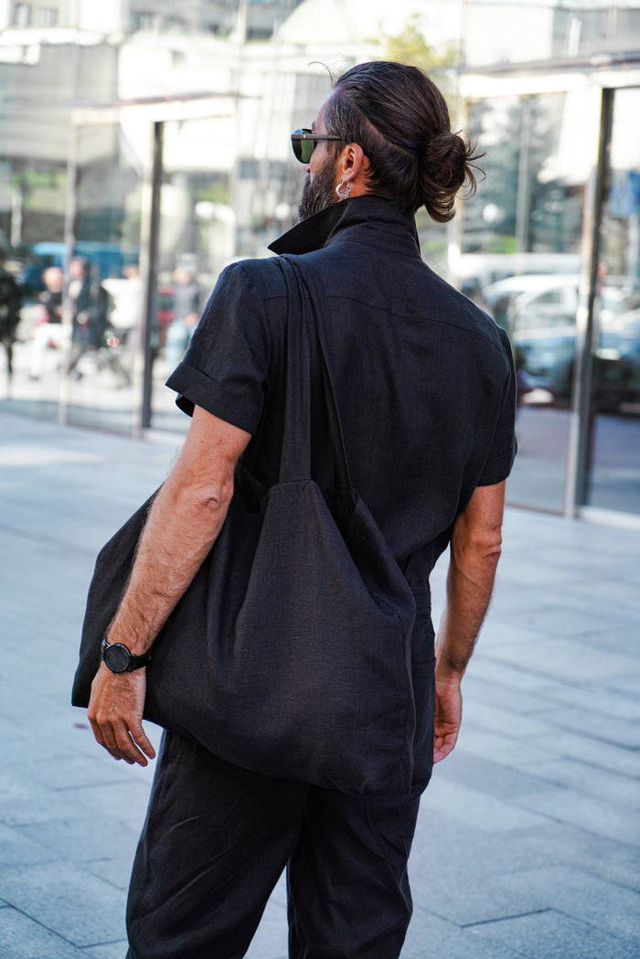 Mens Linen Jumpsuit SANDAL in Black