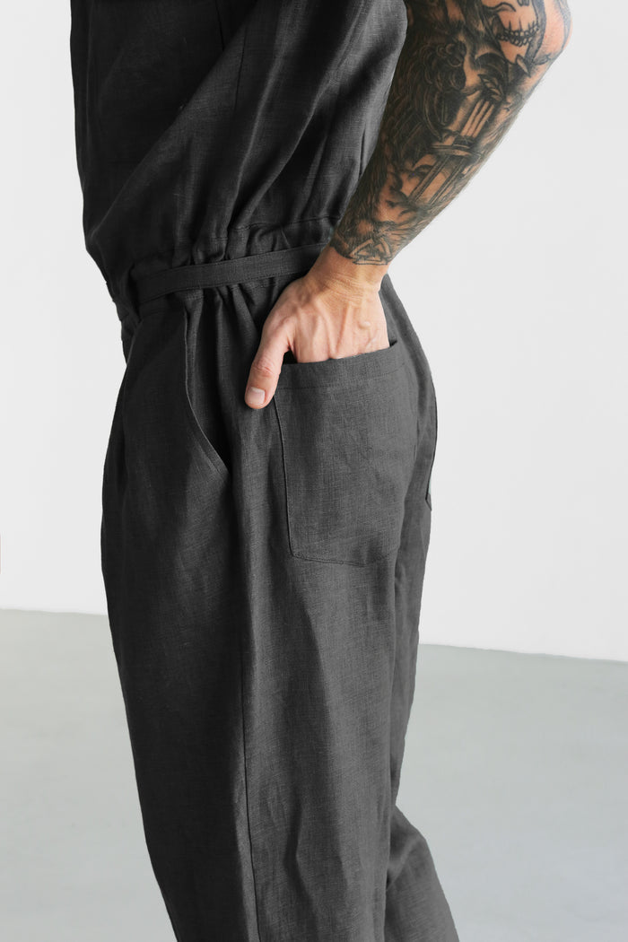 Mens Linen Jumpsuit SANDAL in Black