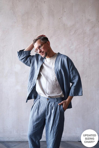 Mens Linen Kimono Jacket TANSY in Light grey