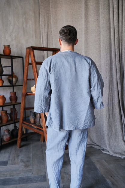 Mens Linen Kimono Jacket TANSY in Light grey