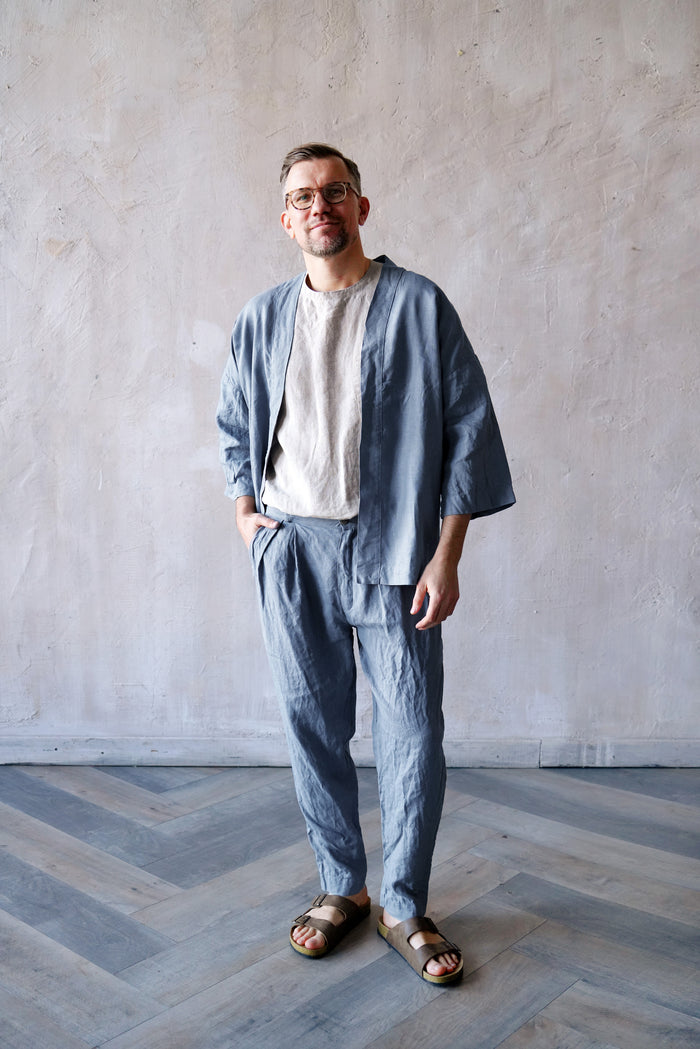 Mens Linen Kimono Jacket TANSY in Light grey