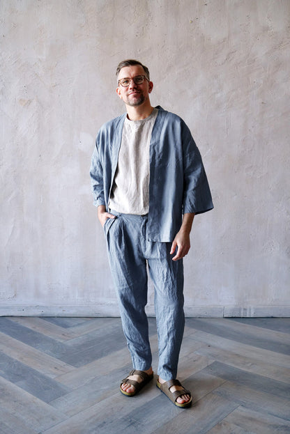 Mens Linen Kimono Jacket TANSY in Light grey