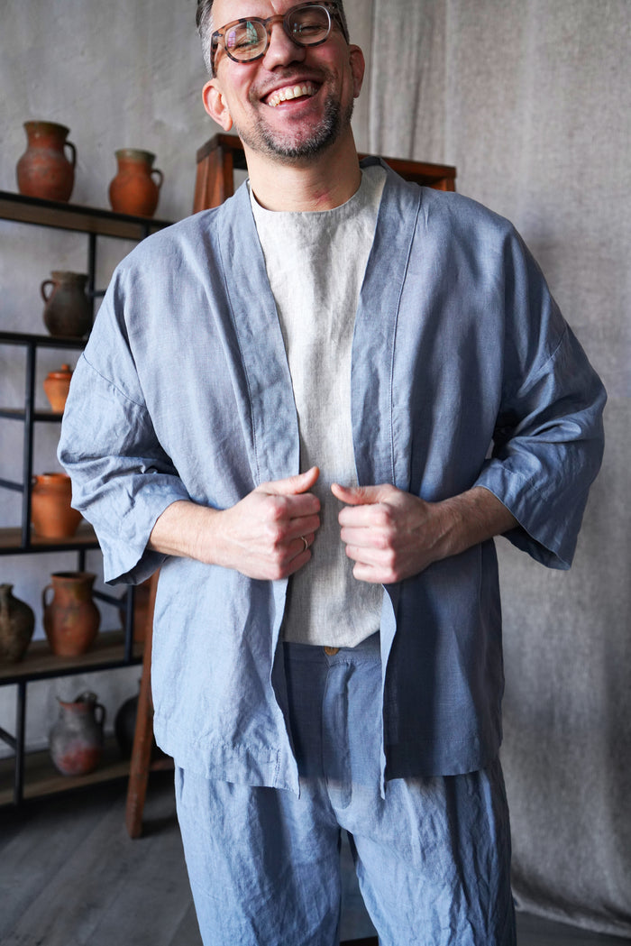 Mens Linen Kimono Jacket TANSY in Light grey