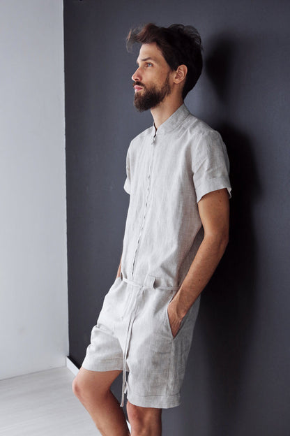 Mens Linen Romper PANDAN in Beige