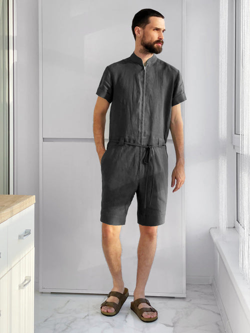Mens Linen Romper PANDAN in Dark grey