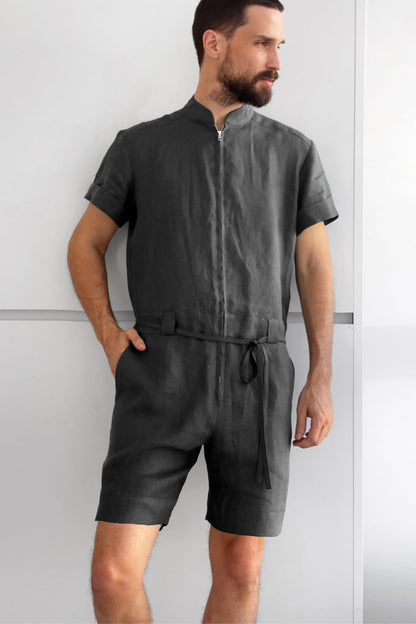 Mens Linen Romper PANDAN in Dark grey
