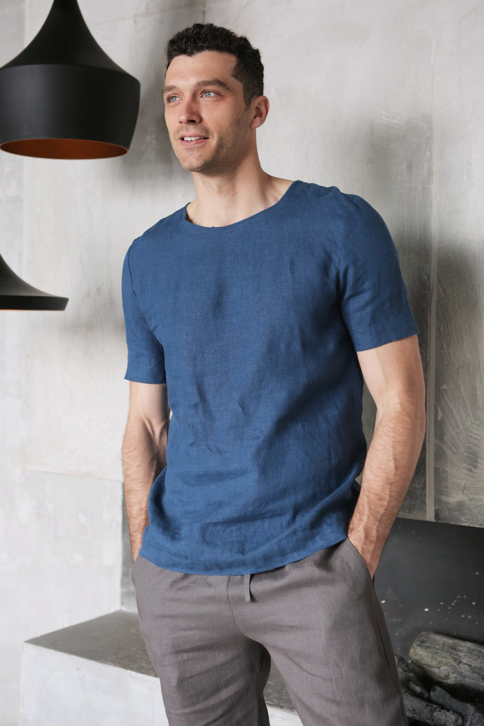 Men’s Linen T-Shirt LINDEN in Navy blue