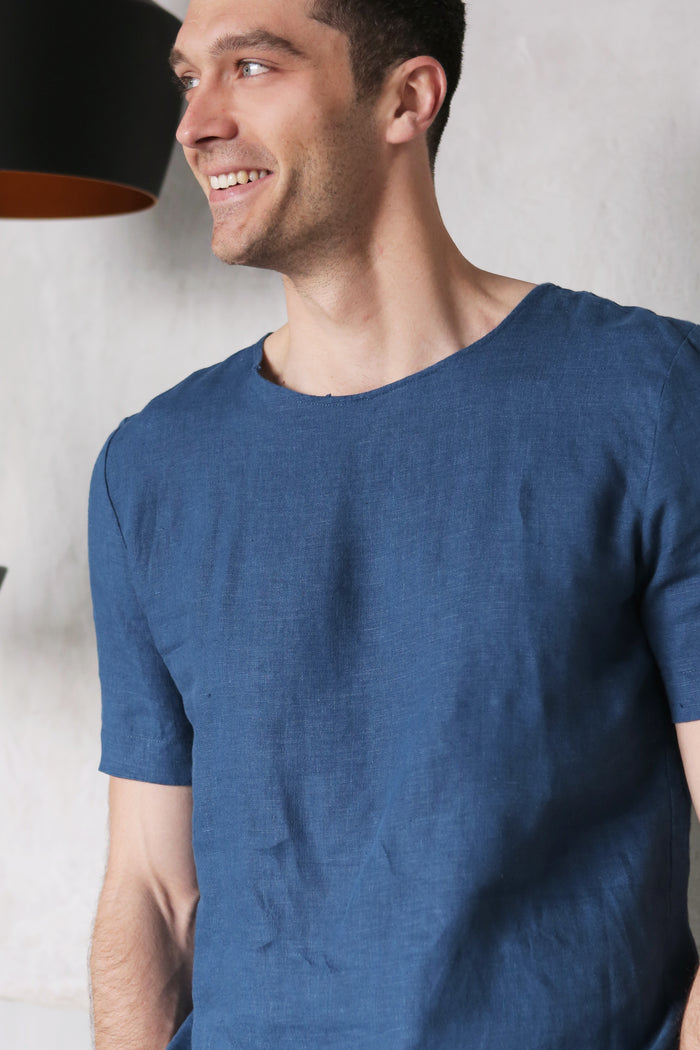 Men’s Linen T-Shirt LINDEN in Navy blue