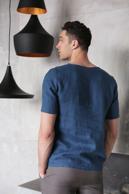 Men’s Linen T-Shirt LINDEN in Navy blue