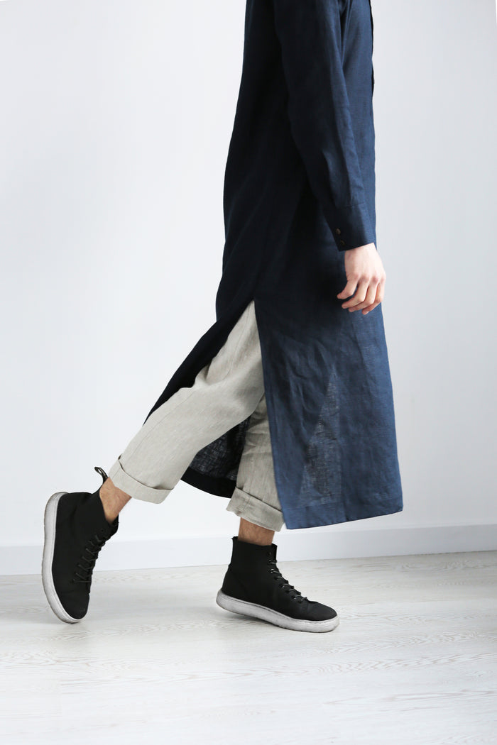 Men’s Long Linen Shirt, Kaftan CYPRESS in Dark blue