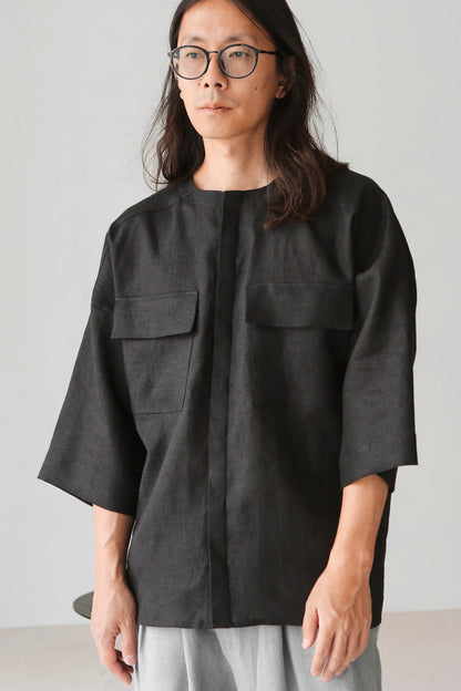 Men’s Oversized Linen Shirt IROKO in Black