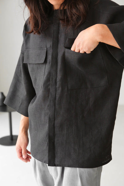 Men’s Oversized Linen Shirt IROKO in Black