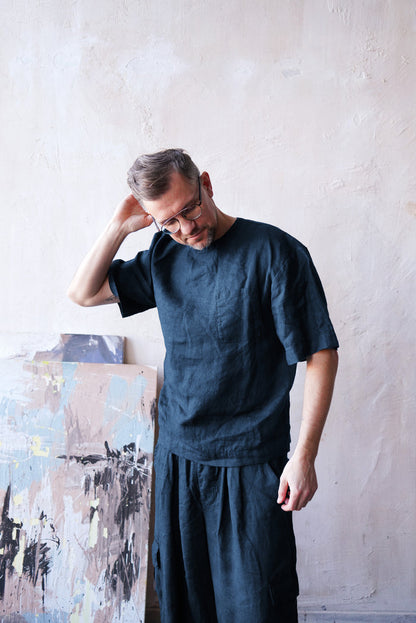 Men’s Oversized Linen T-Shirt SUMIRE in Dark blue