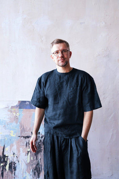 Men’s Oversized Linen T-Shirt SUMIRE in Dark blue