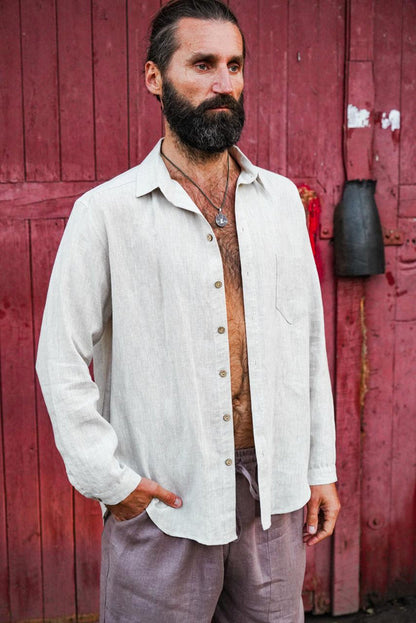 Mens relaxed linen shirt MAGNOLIA in Beige