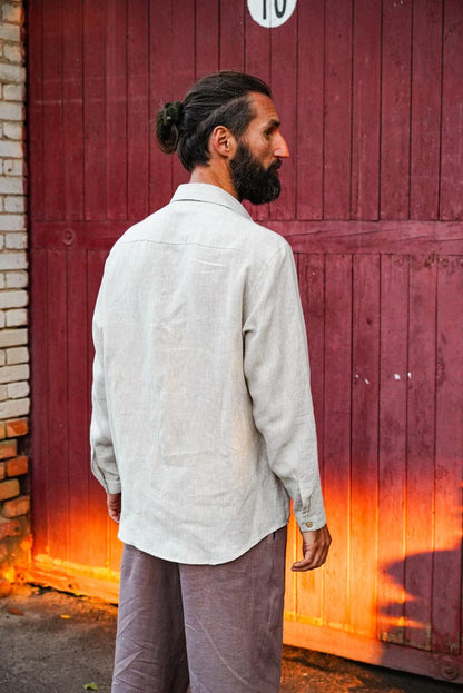 Mens relaxed linen shirt MAGNOLIA in Beige