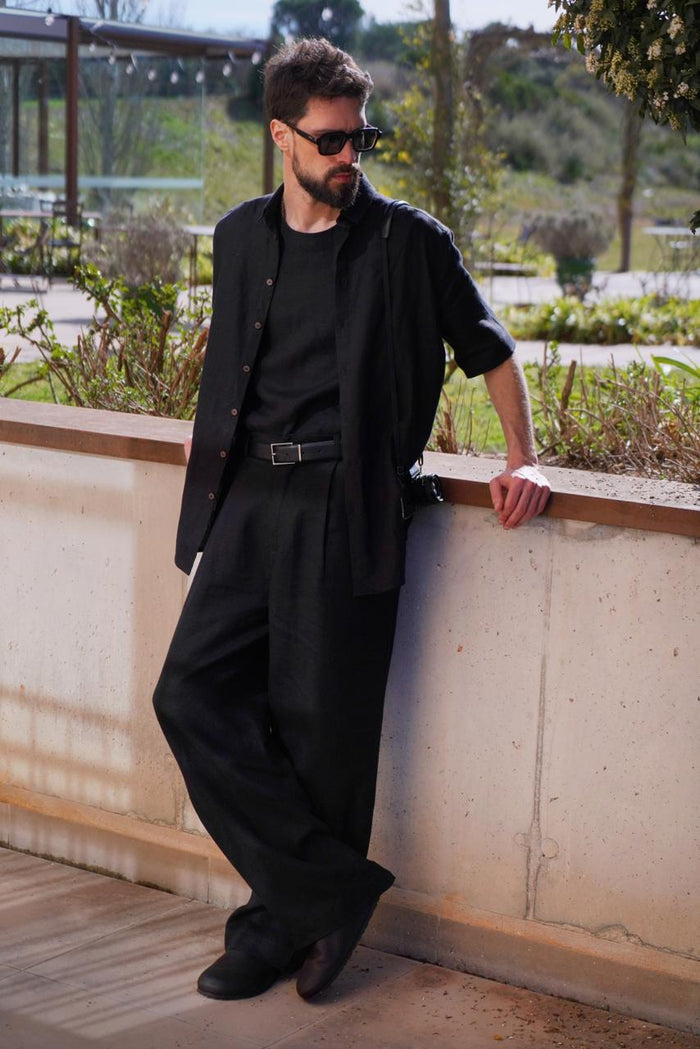 Men’s short sleeve linen shirt GARNET in Black