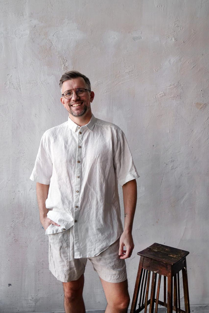 Men’s short sleeve linen shirt GARNET in White