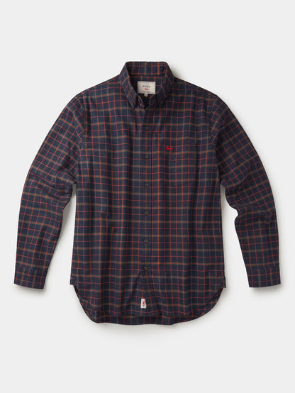 Aubin Navy Check Merton Brushed Oxford Button Down Shirt | Checked Shirt