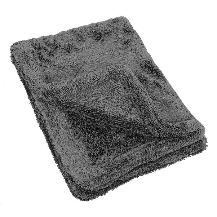 Folded grey car drying towel with twist loop pile