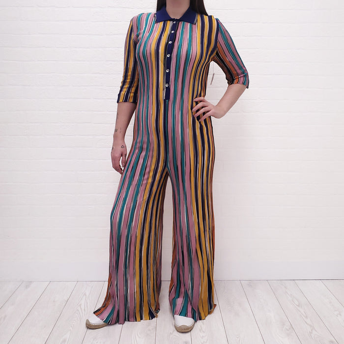 MISSONI MULTI-COLOUR STRIPE KNIT POLO JUMPSUIT - SIZE 46