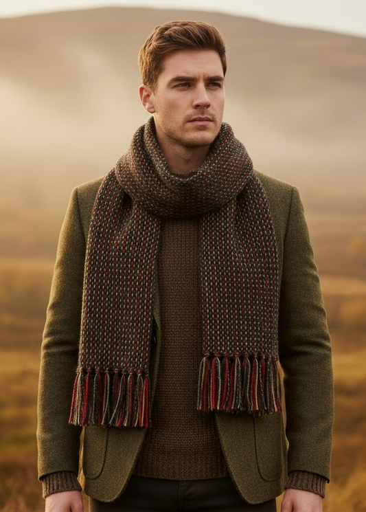 Mucros Alpaca Scarf | Made in Ireland | 100% Alpaca Wool | Red Mix