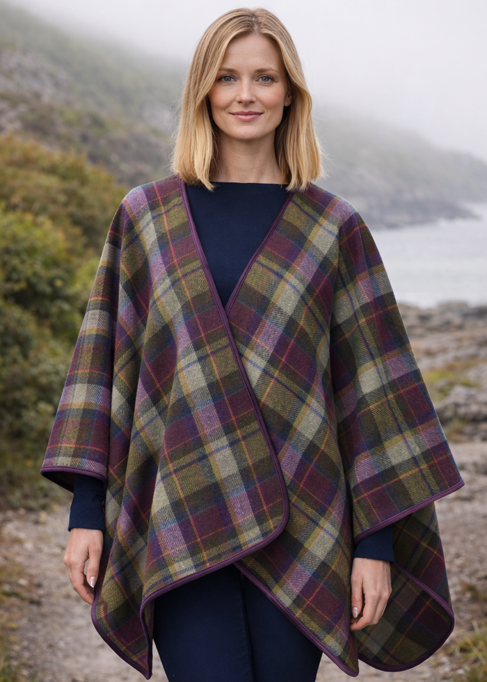 Mucros Irish Tweed Poncho Wrap | Multi Colour Wool