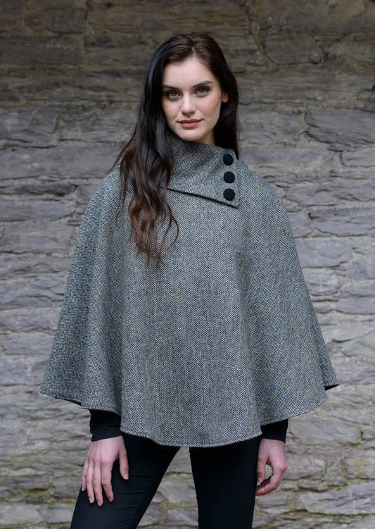 Gray Herringbone Mucros Irish Poncho