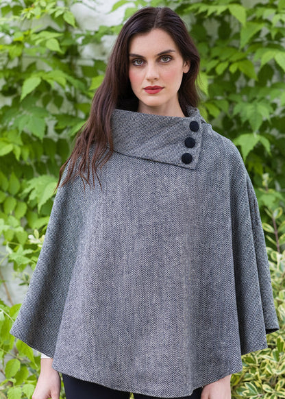 Gray Herringbone Mucros Irish Poncho