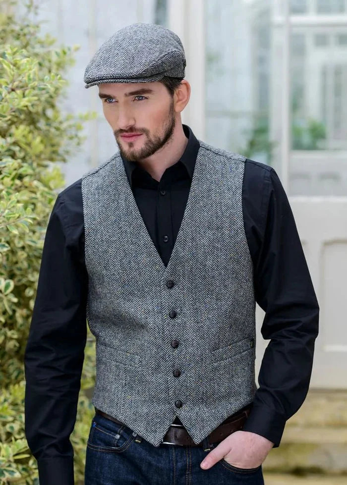 Mucros Tweed Waistcoat | Grey Herringbone