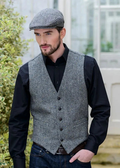 Mucros Tweed Waistcoat | Grey Herringbone