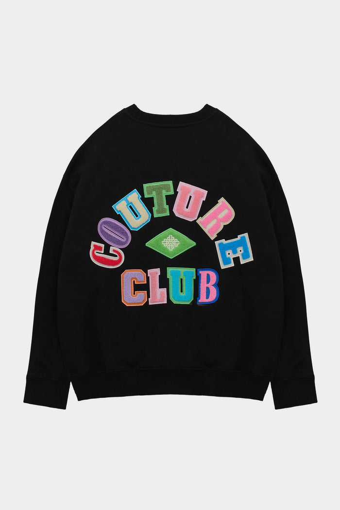 MULTIBADGED CHENILLE SWEATSHIRT - BLACK