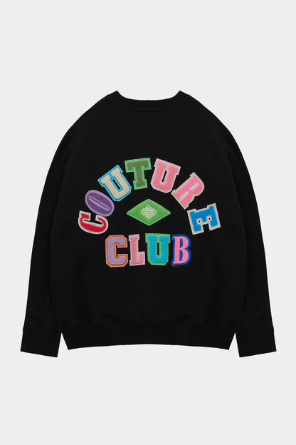 MULTIBADGED CHENILLE SWEATSHIRT - BLACK