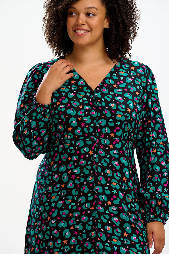 NATALIA TEA DRESS (BLACK/MULTI)
