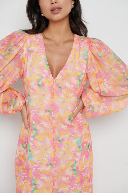 Naya Midaxi Dress (Orange & Pink)