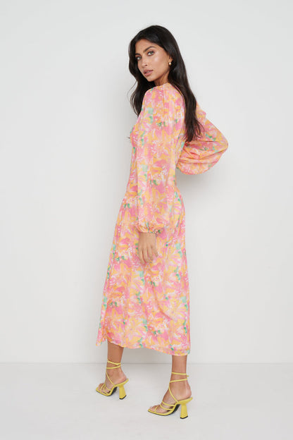 Naya Midaxi Dress (Orange & Pink)