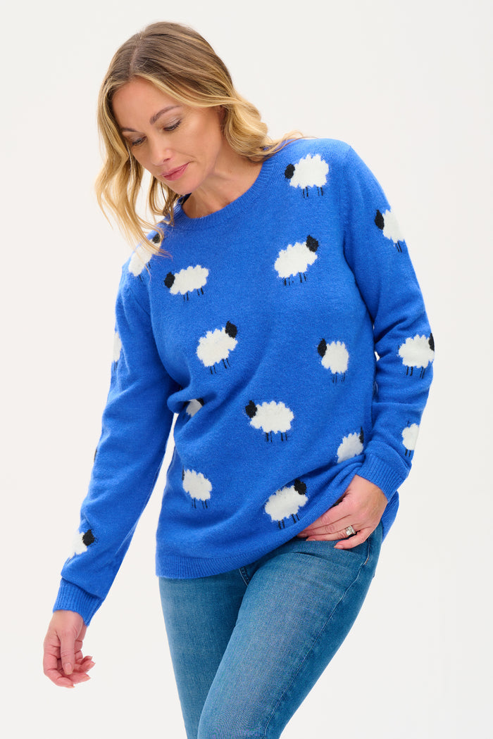 Nessa Jumper- Blue, Fluffy Sheep